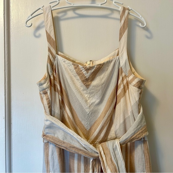 Anthropologie Savannah Jumpsuit Stripe Linen Tan White Neutral Wide Crop Leg 14 - Picture 8 of 16